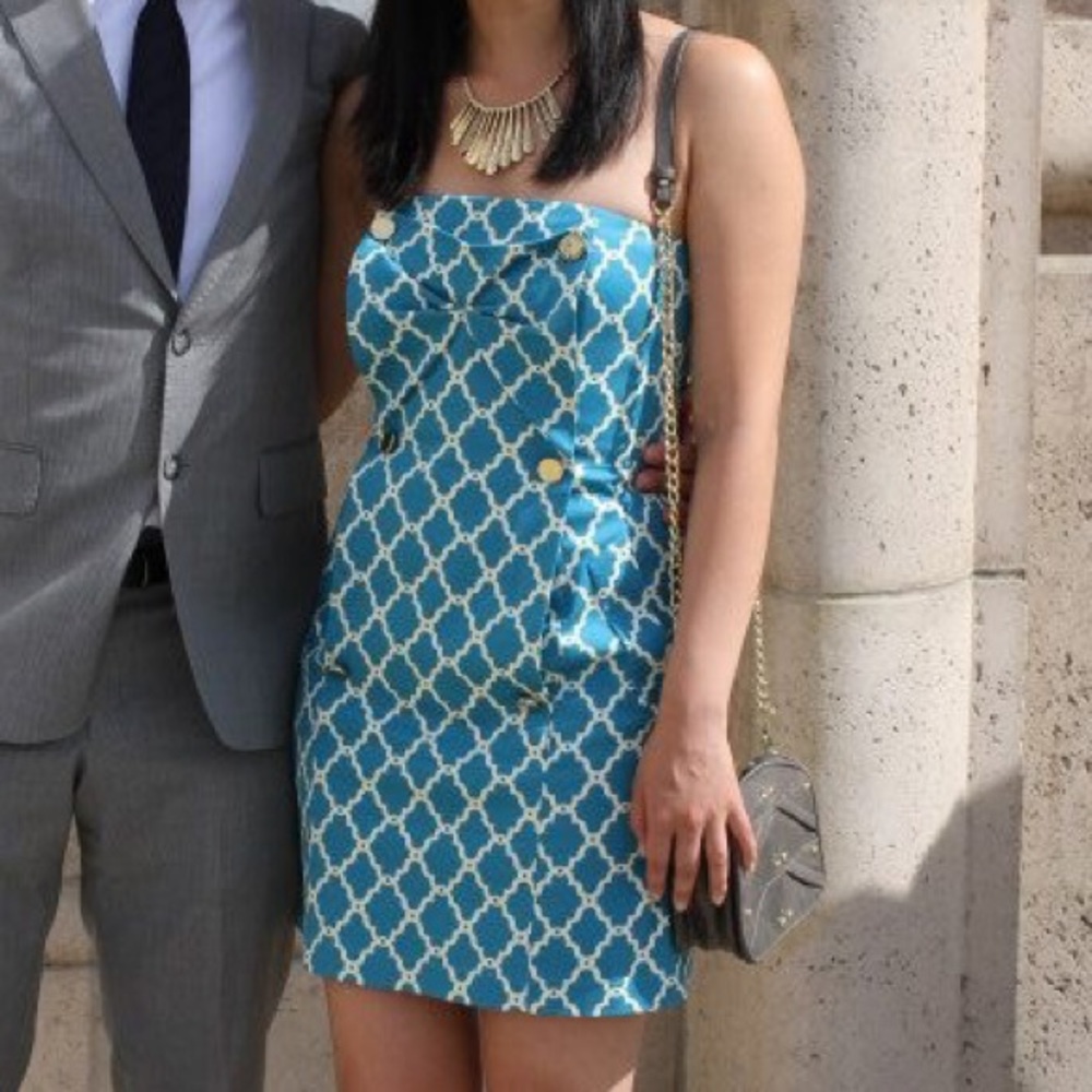 Julie Brown teal strapless dress